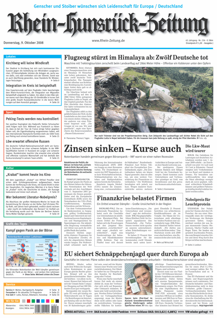Rhein-Hunsrück-Zeitung vom Donnerstag, 09.10.2008