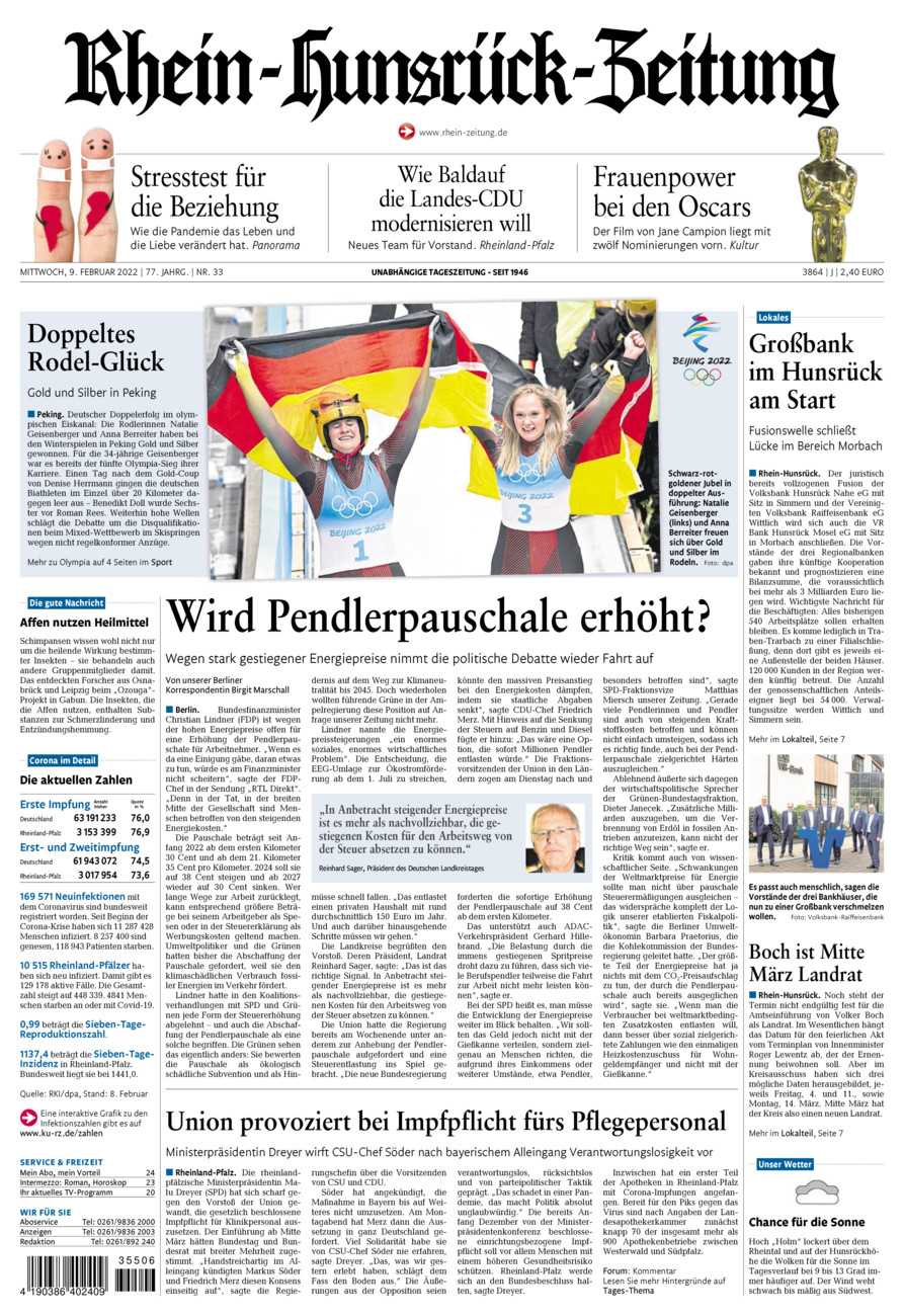 Rhein-Hunsrück-Zeitung vom Mittwoch, 09.02.2022