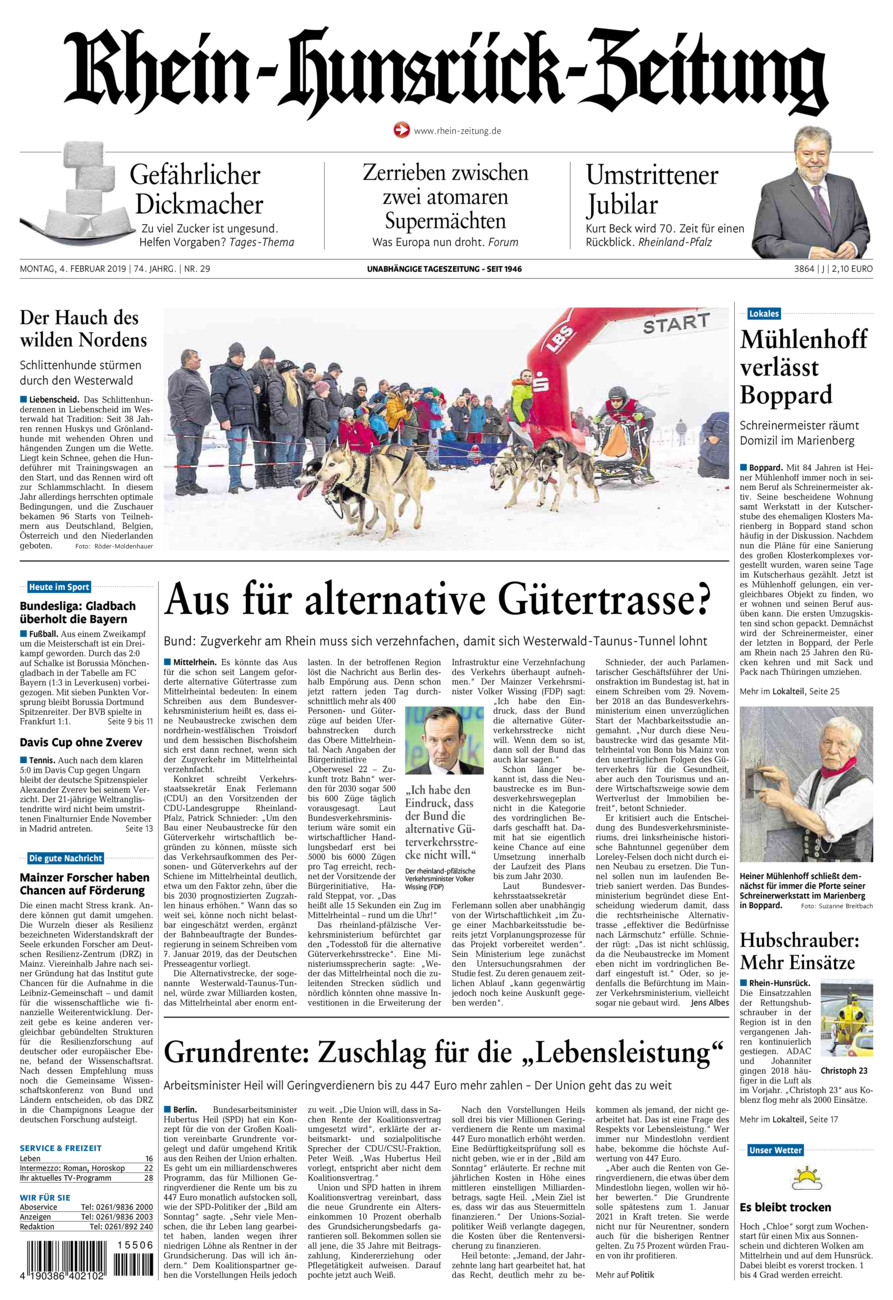 Rhein-Hunsrück-Zeitung vom Montag, 04.02.2019