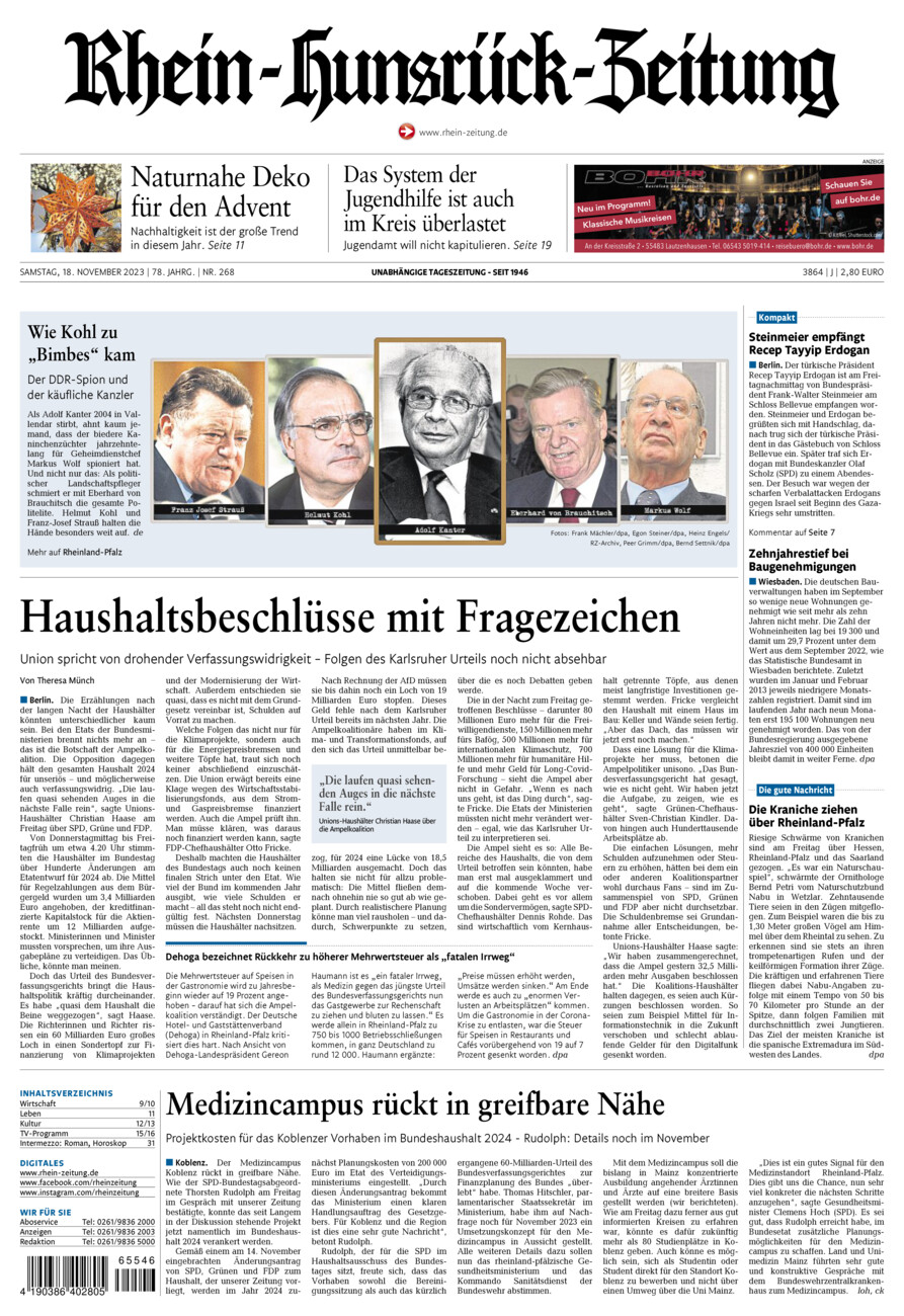 Rhein-Hunsrück-Zeitung vom Samstag, 18.11.2023