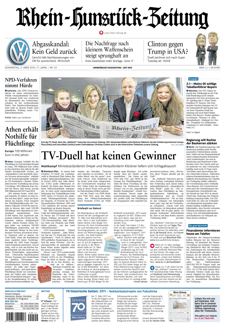 Rhein-Hunsrück-Zeitung vom Donnerstag, 03.03.2016