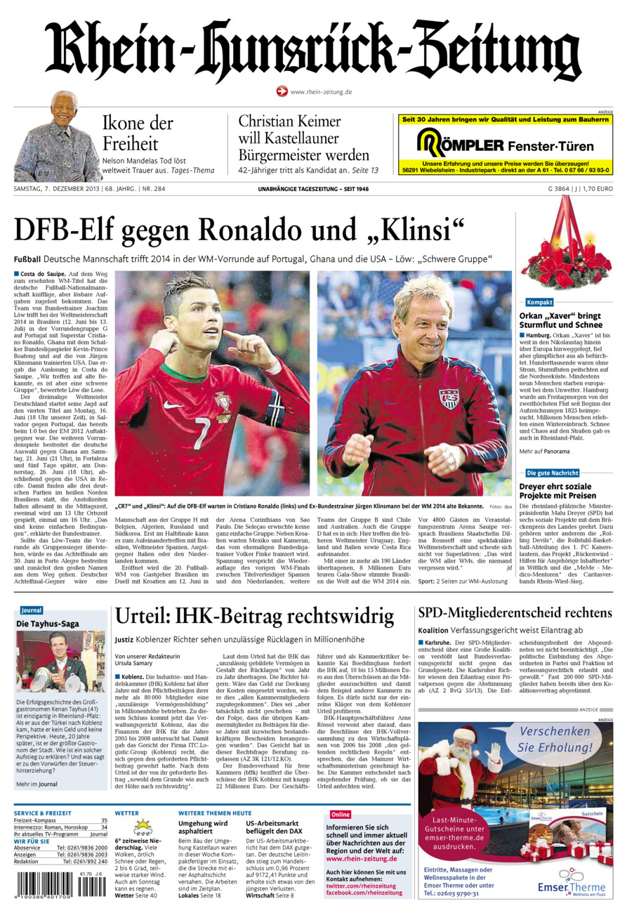 Rhein-Hunsrück-Zeitung vom Samstag, 07.12.2013