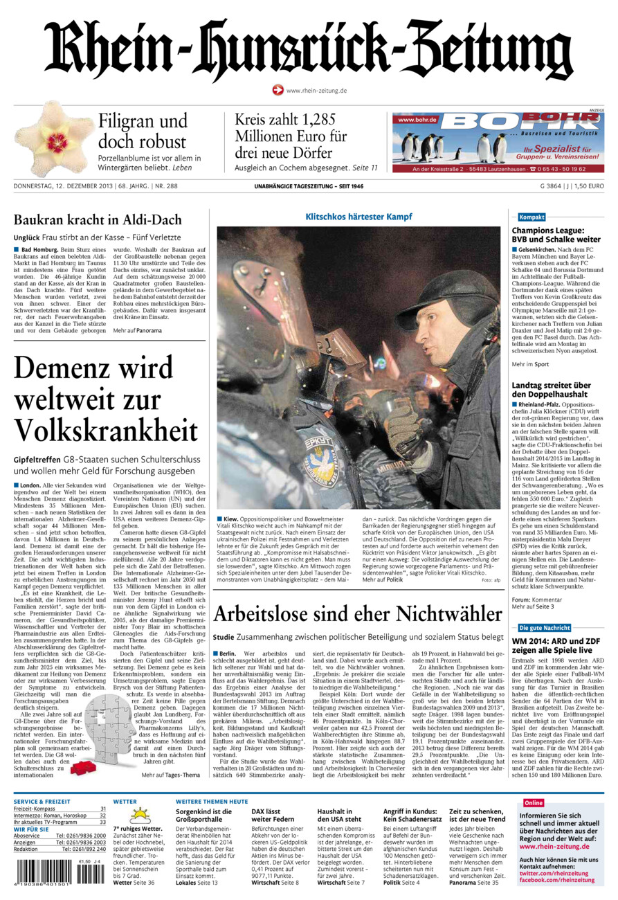 Rhein-Hunsrück-Zeitung vom Donnerstag, 12.12.2013