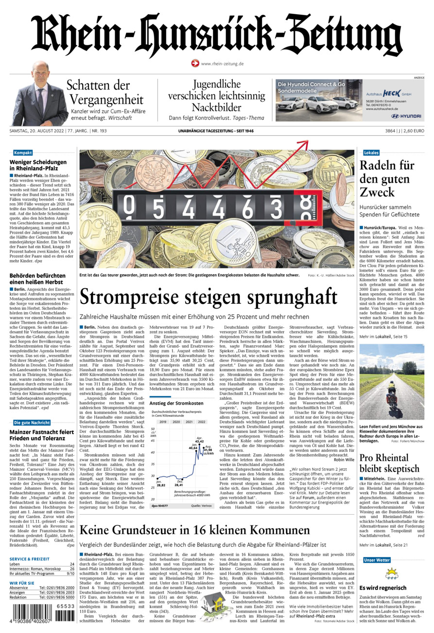 Rhein-Hunsrück-Zeitung vom Samstag, 20.08.2022