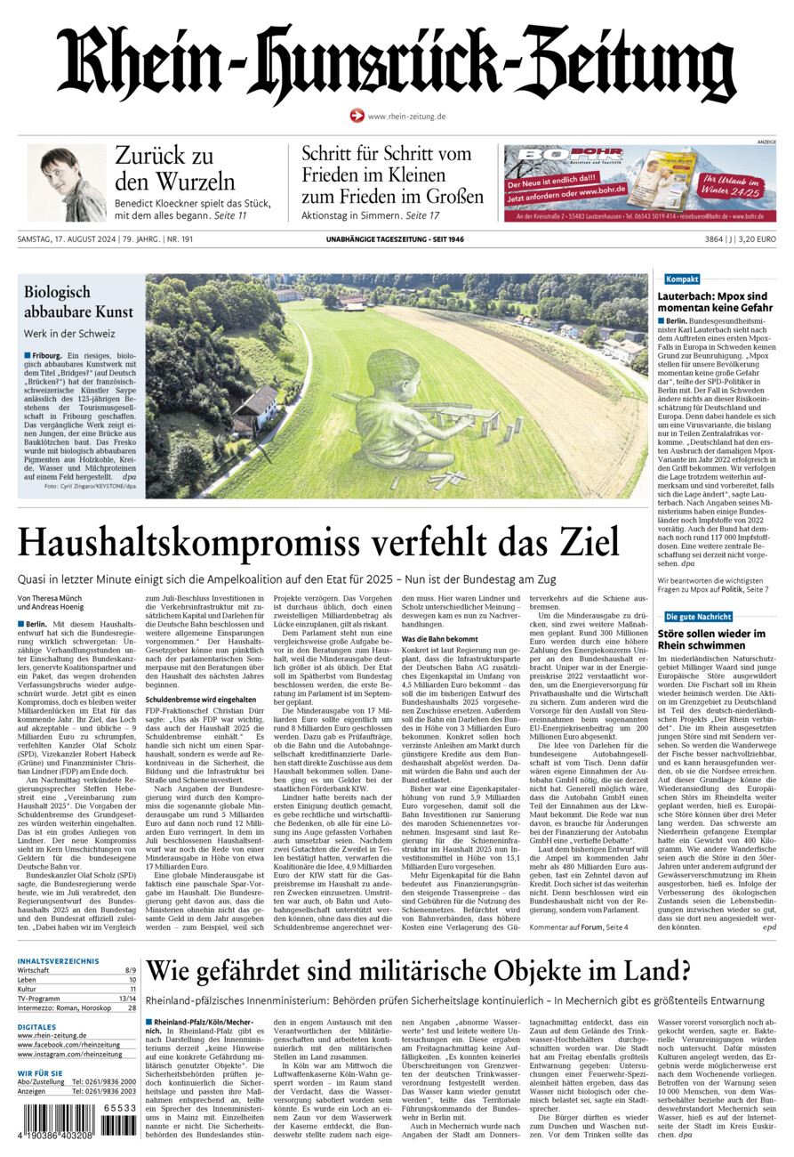 Rhein-Hunsrück-Zeitung vom Samstag, 17.08.2024