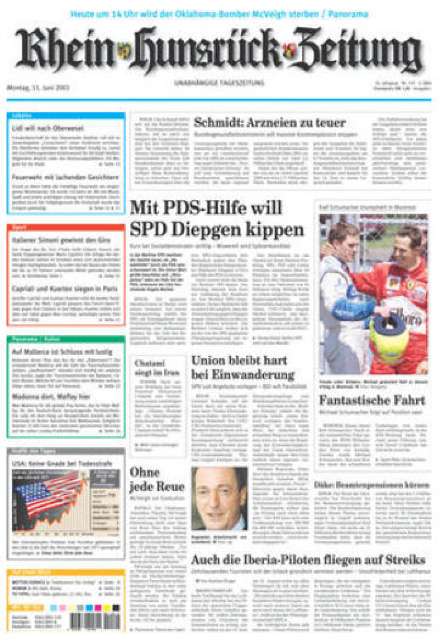 Rhein-Hunsrück-Zeitung vom Montag, 11.06.2001