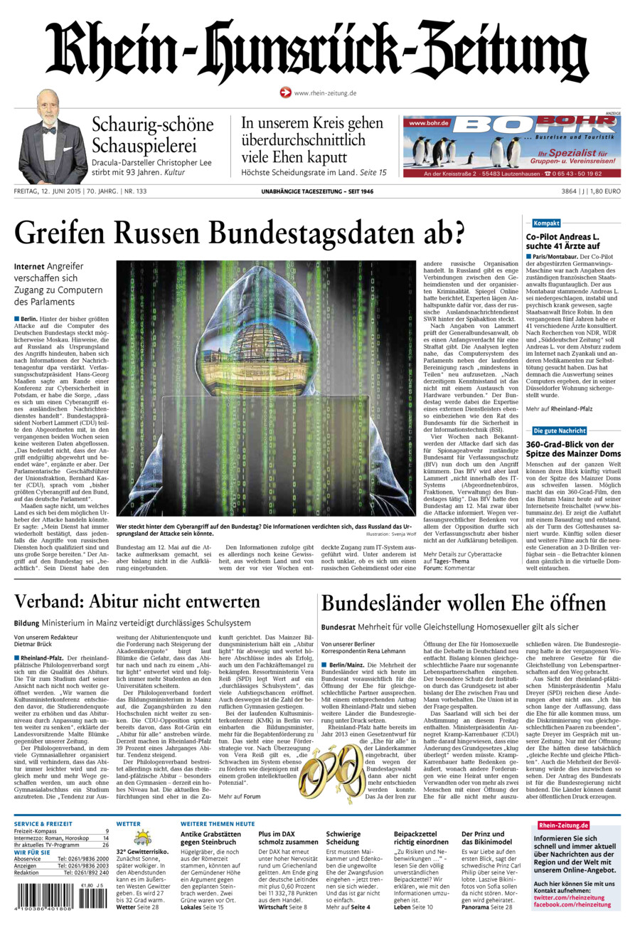 Rhein-Hunsrück-Zeitung vom Freitag, 12.06.2015