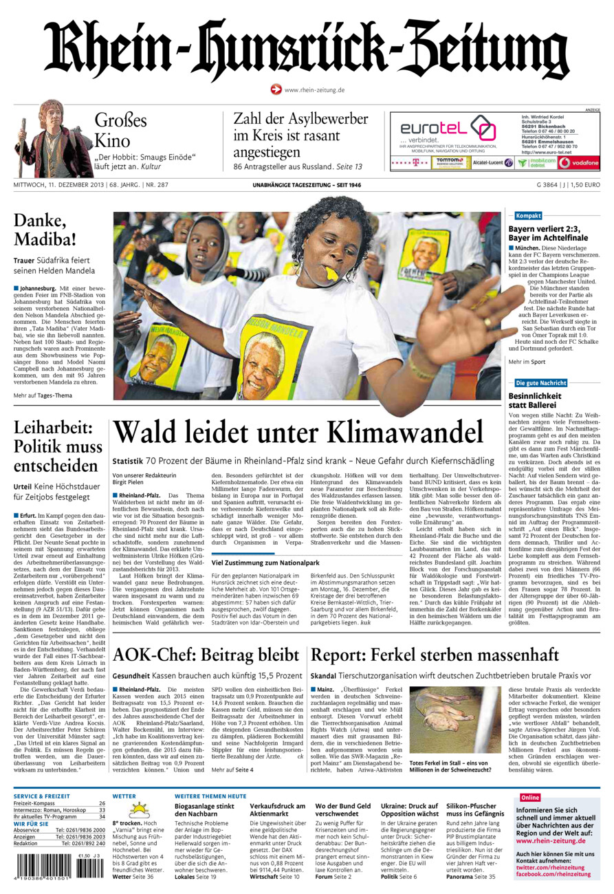 Rhein-Hunsrück-Zeitung vom Mittwoch, 11.12.2013