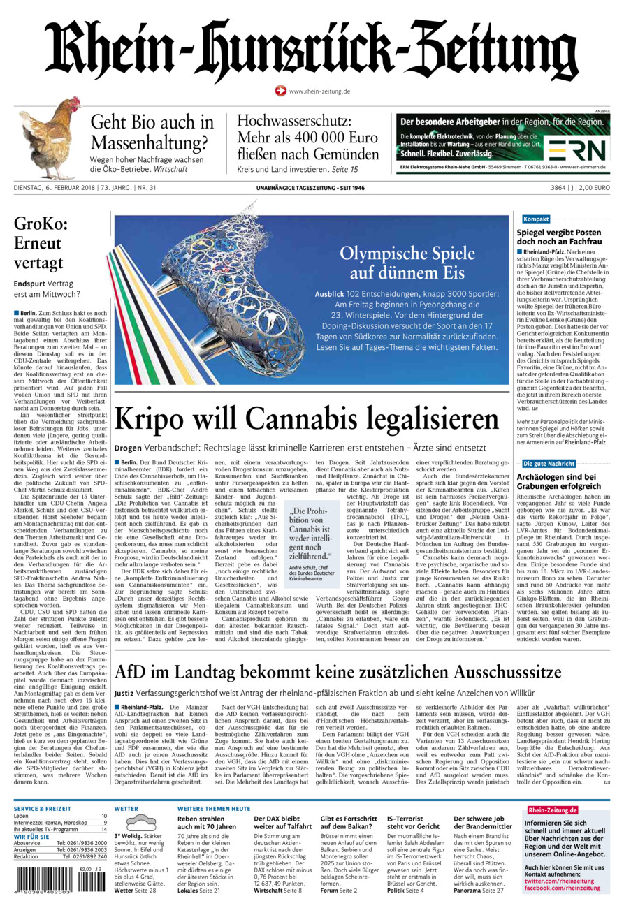 Rhein-Hunsrück-Zeitung vom Dienstag, 06.02.2018