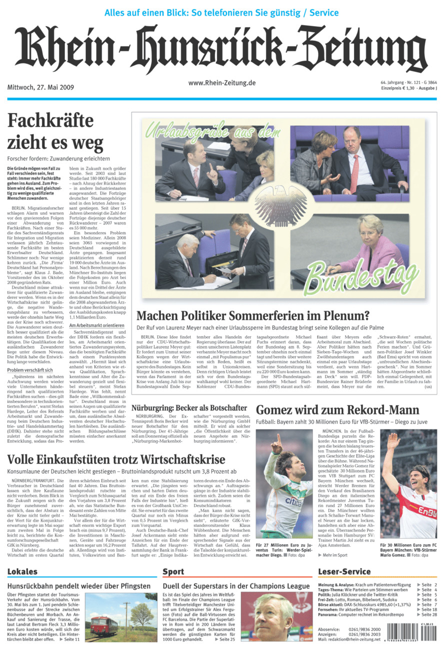 Rhein-Hunsrück-Zeitung vom Mittwoch, 27.05.2009