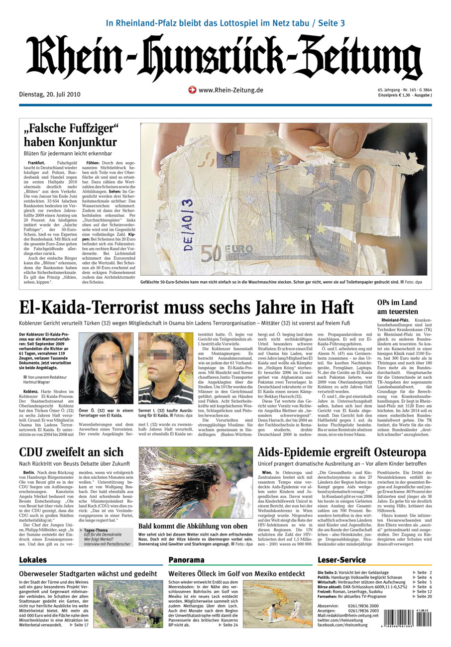 Rhein-Hunsrück-Zeitung vom Dienstag, 20.07.2010