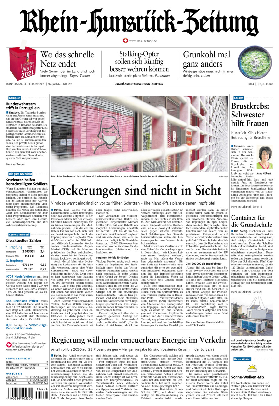 Rhein-Hunsrück-Zeitung vom Donnerstag, 04.02.2021