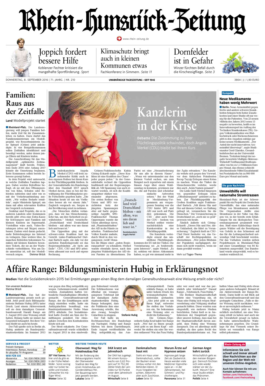 Rhein-Hunsrück-Zeitung vom Donnerstag, 08.09.2016