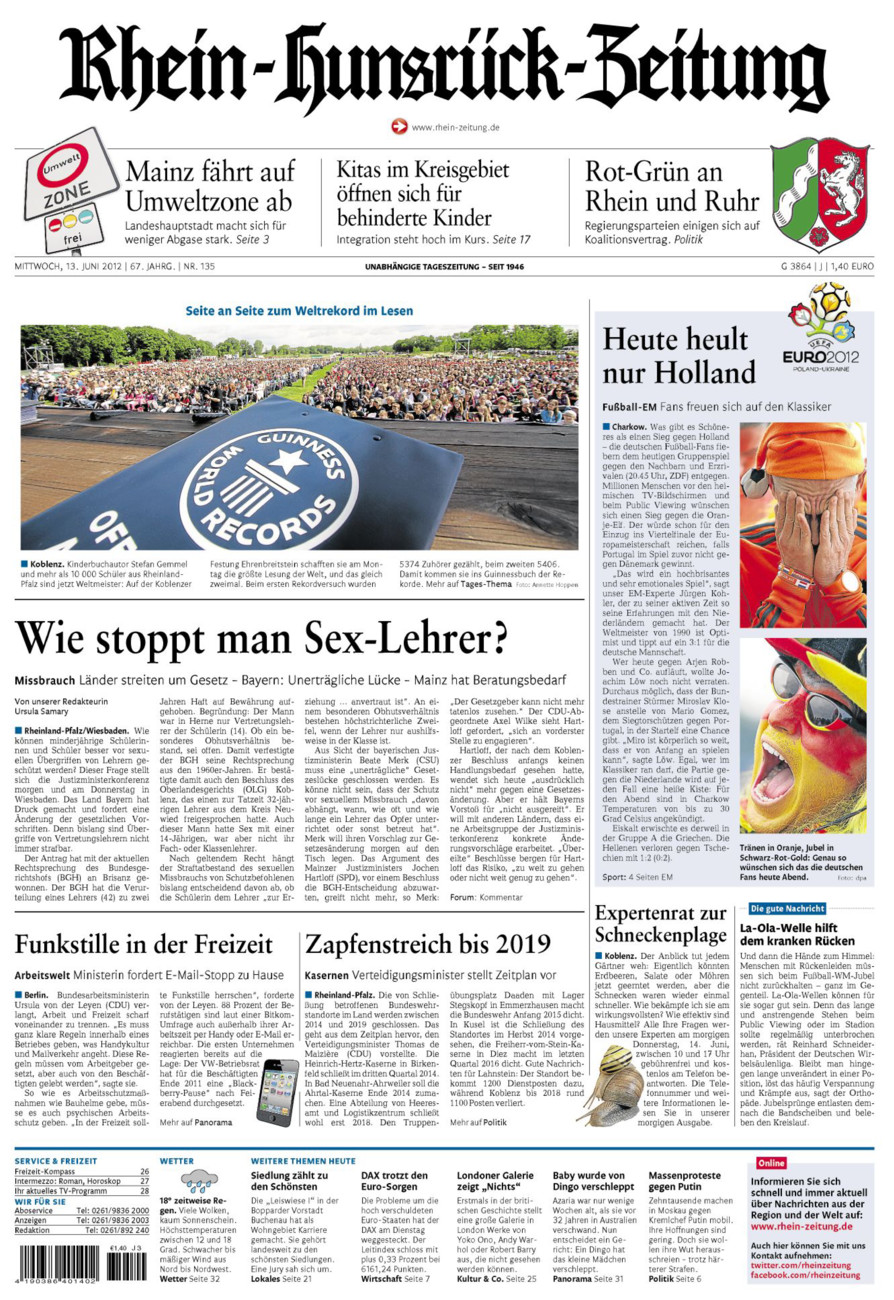 Rhein-Hunsrück-Zeitung vom Mittwoch, 13.06.2012