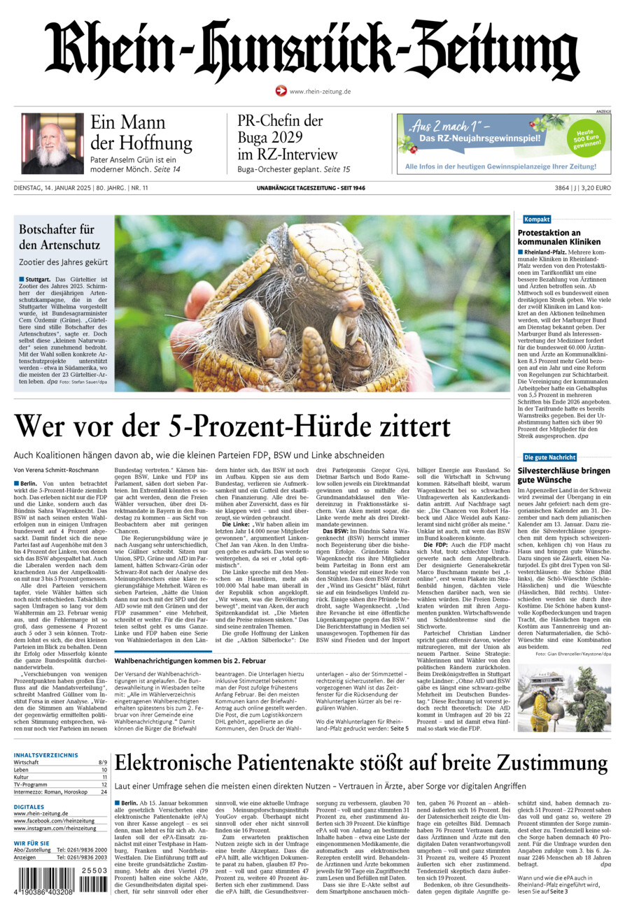 Rhein-Hunsrück-Zeitung vom Dienstag, 14.01.2025