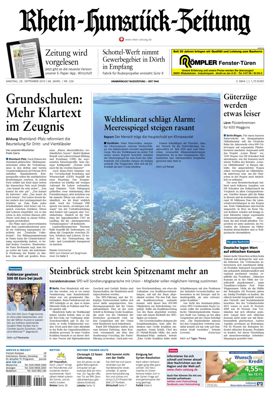Rhein-Hunsrück-Zeitung vom Samstag, 28.09.2013