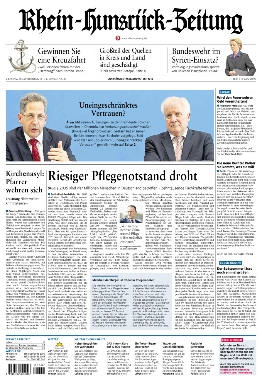 Rhein-Hunsrück-Zeitung vom Dienstag, 11.09.2018