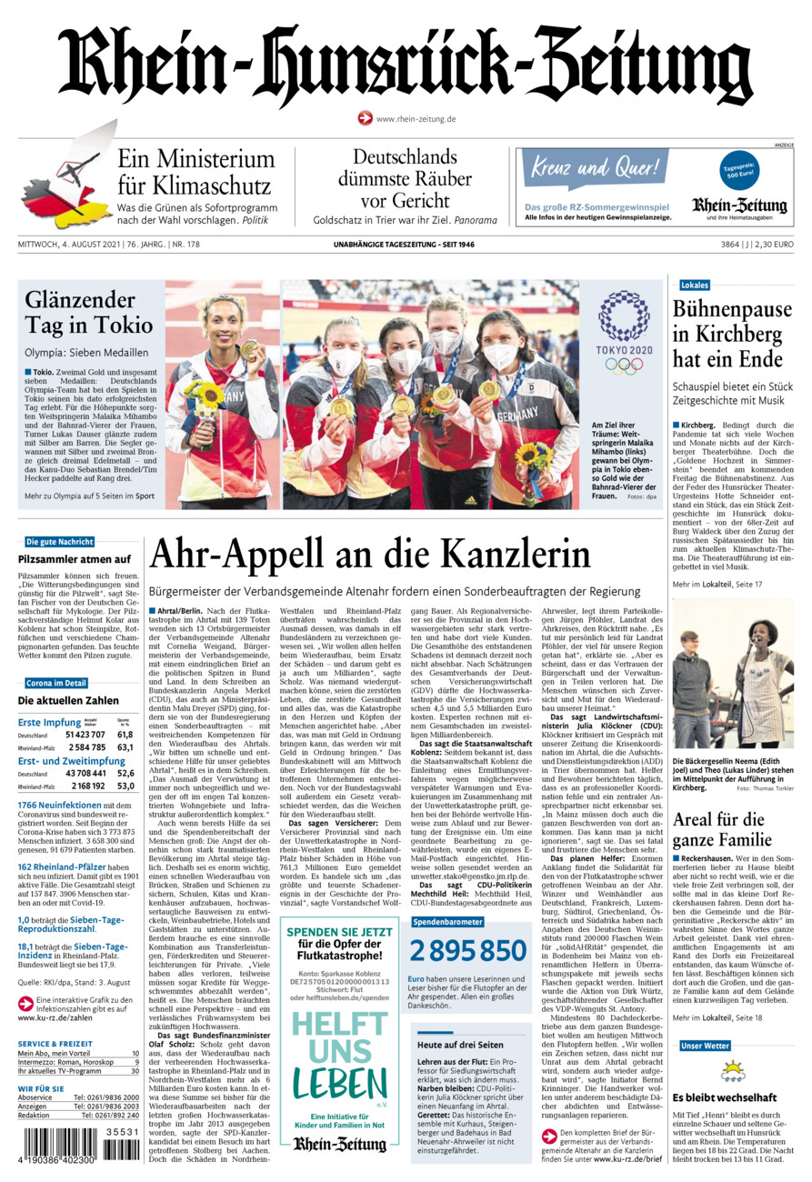 Rhein-Hunsrück-Zeitung vom Mittwoch, 04.08.2021