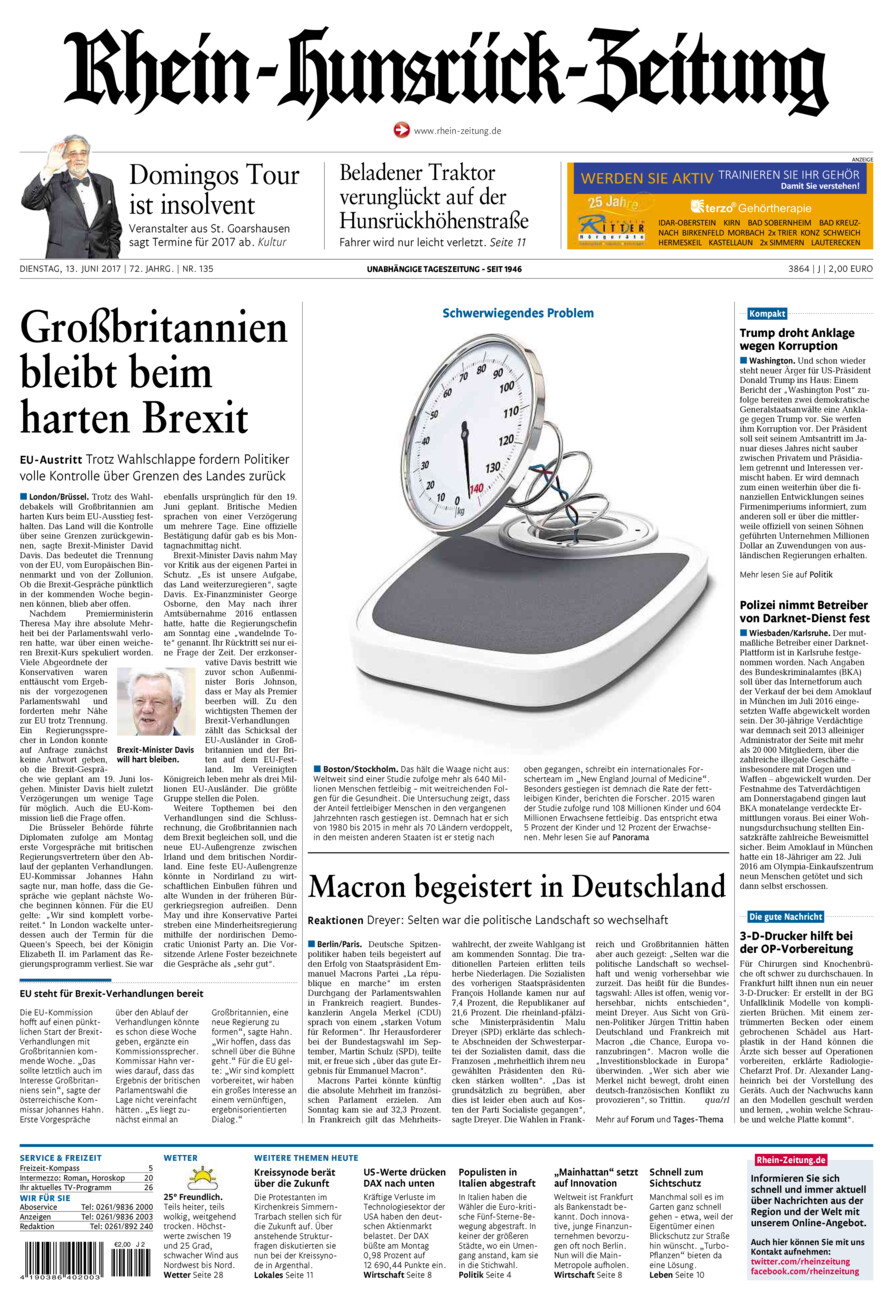 Rhein-Hunsrück-Zeitung vom Dienstag, 13.06.2017