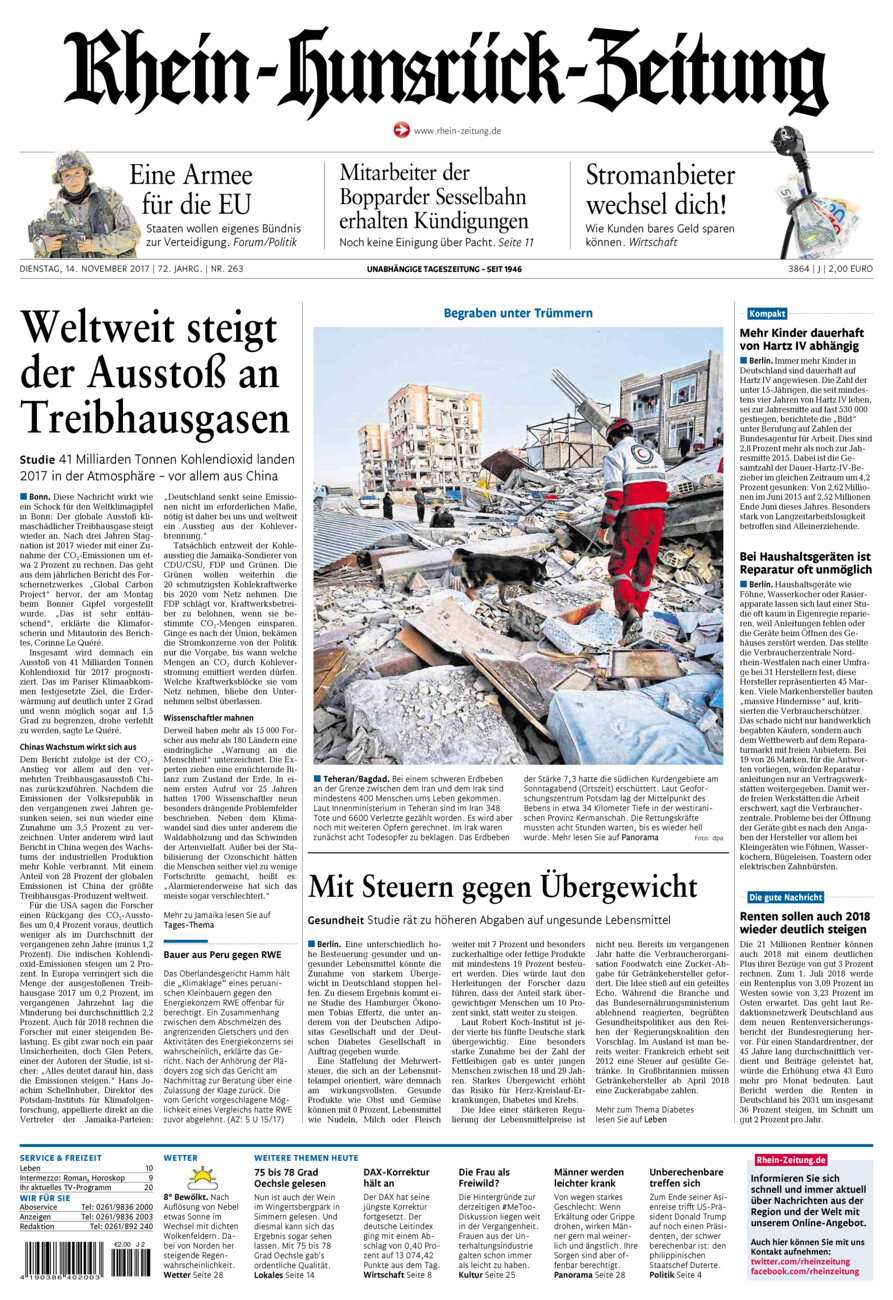 Rhein-Hunsrück-Zeitung vom Dienstag, 14.11.2017