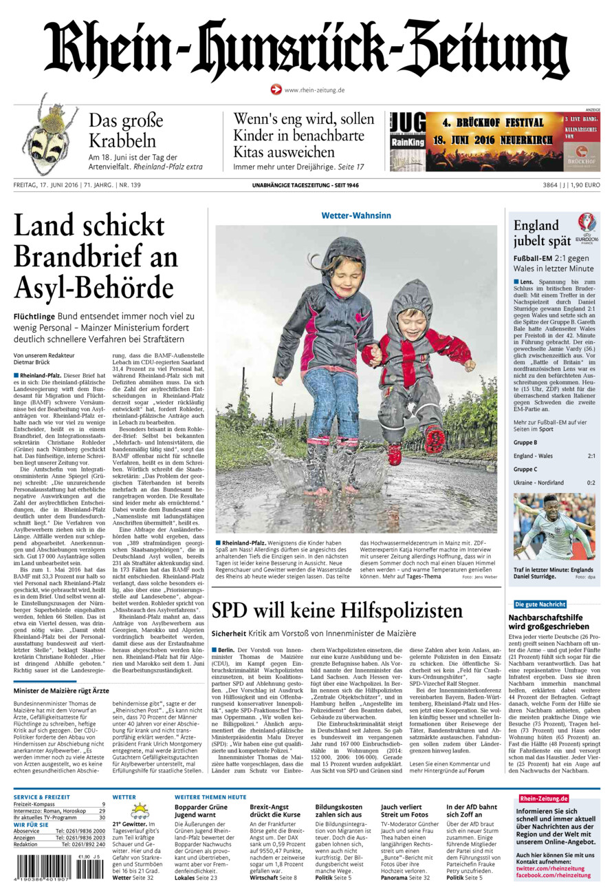 Rhein-Hunsrück-Zeitung vom Freitag, 17.06.2016