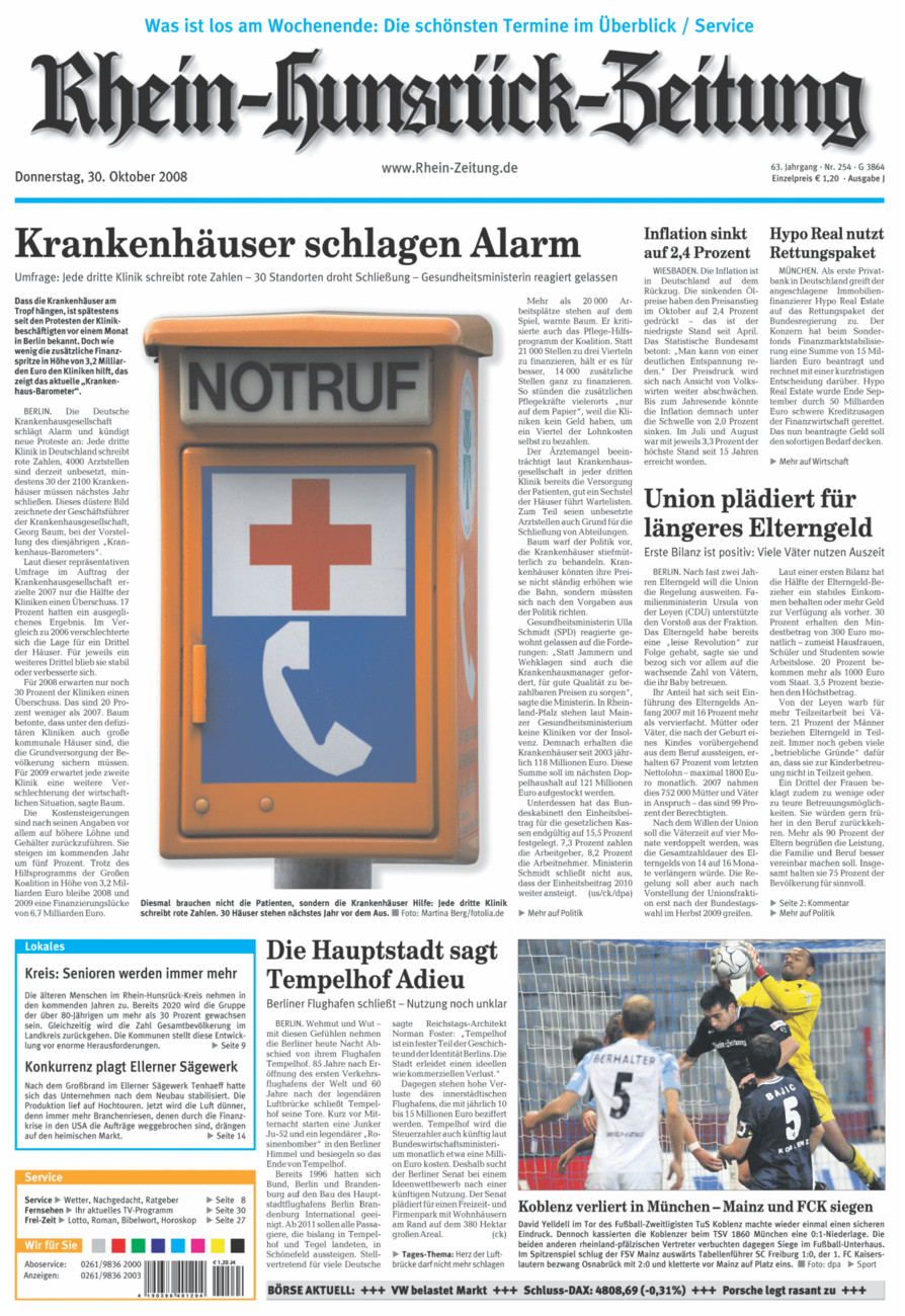 Rhein-Hunsrück-Zeitung vom Donnerstag, 30.10.2008