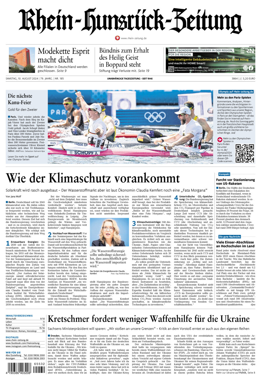 Rhein-Hunsrück-Zeitung vom Samstag, 10.08.2024