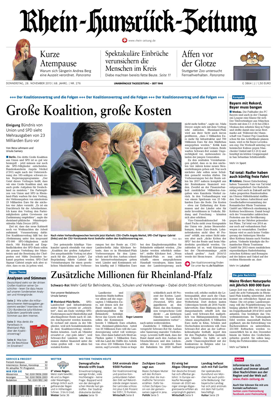 Rhein-Hunsrück-Zeitung vom Donnerstag, 28.11.2013