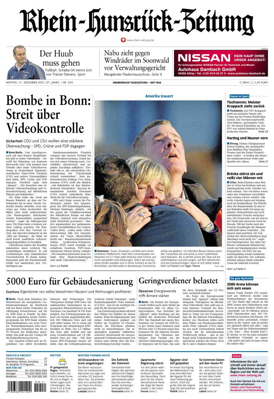 Rhein-Hunsrück-Zeitung vom Montag, 17.12.2012