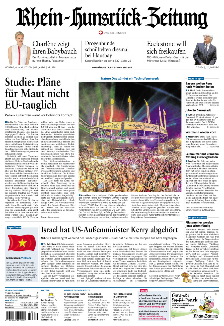 Rhein-Hunsrück-Zeitung vom Montag, 04.08.2014