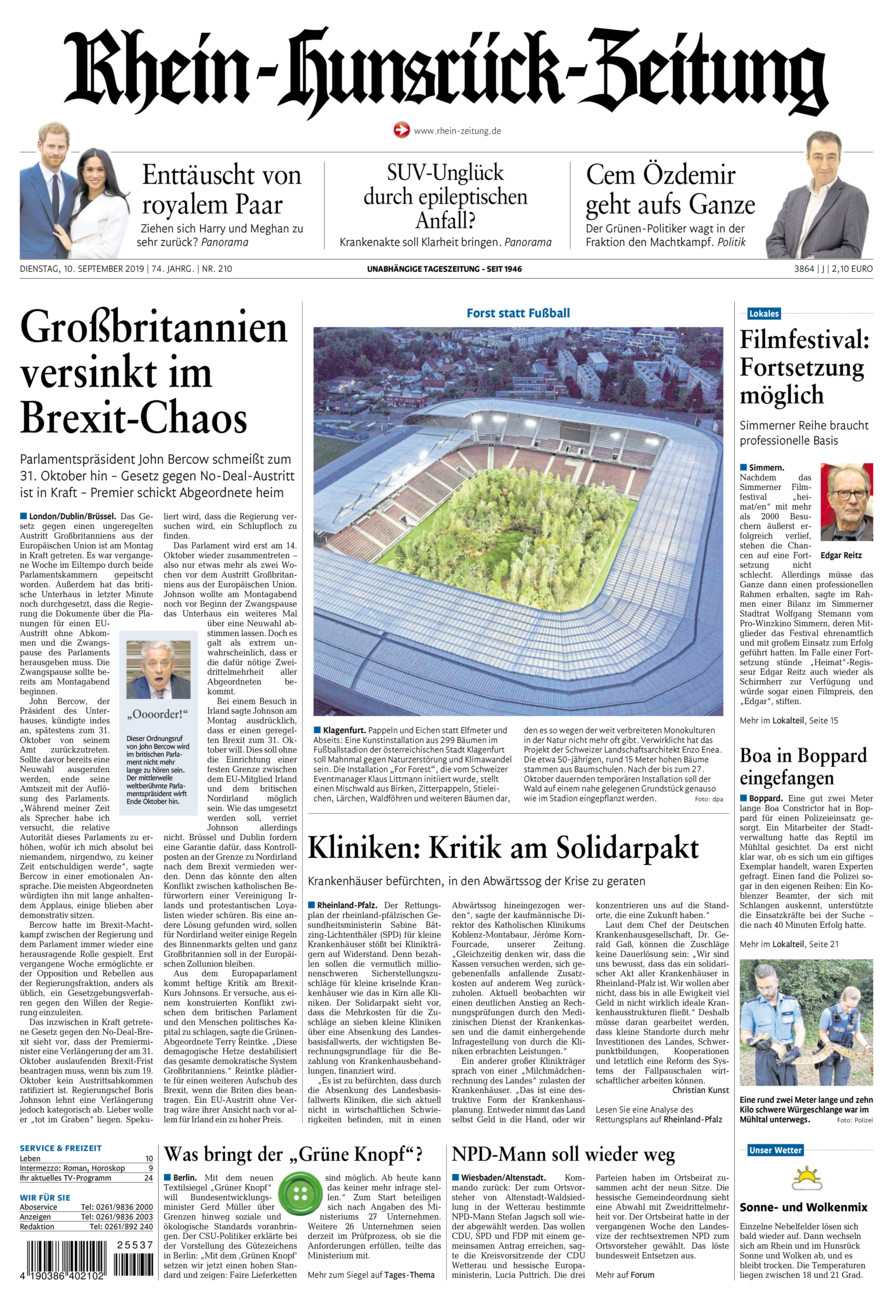 Rhein-Hunsrück-Zeitung vom Dienstag, 10.09.2019