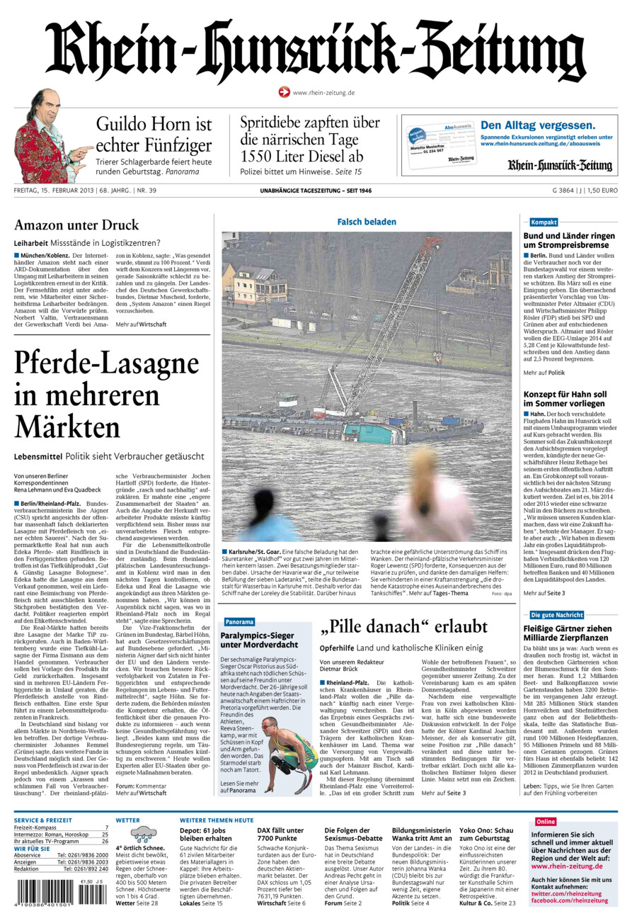Rhein-Hunsrück-Zeitung vom Freitag, 15.02.2013
