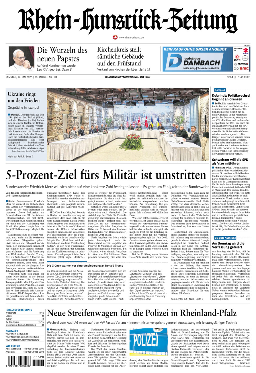 Rhein-Hunsrück-Zeitung vom Samstag, 17.05.2025