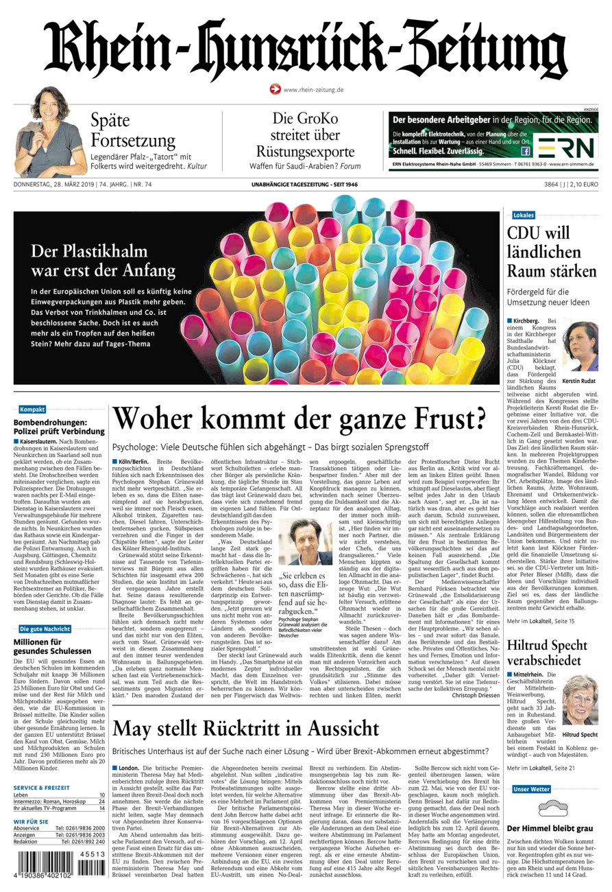 Rhein-Hunsrück-Zeitung vom Donnerstag, 28.03.2019