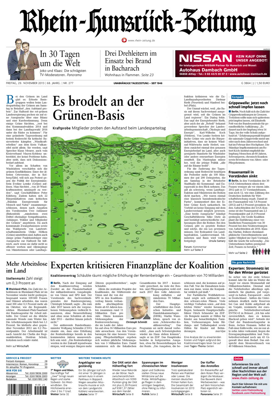 Rhein-Hunsrück-Zeitung vom Freitag, 29.11.2013