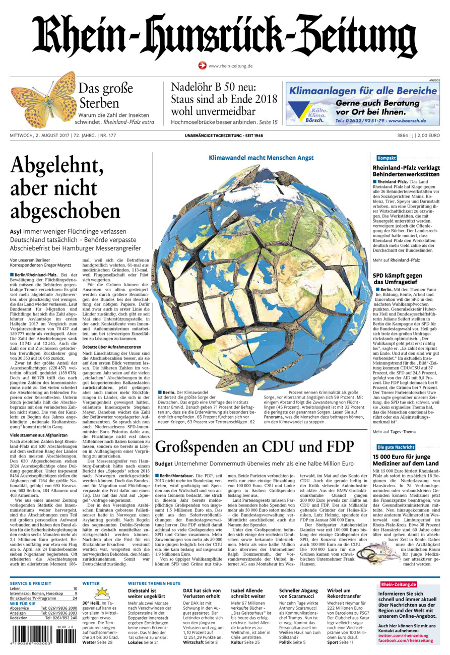 Rhein-Hunsrück-Zeitung vom Mittwoch, 02.08.2017