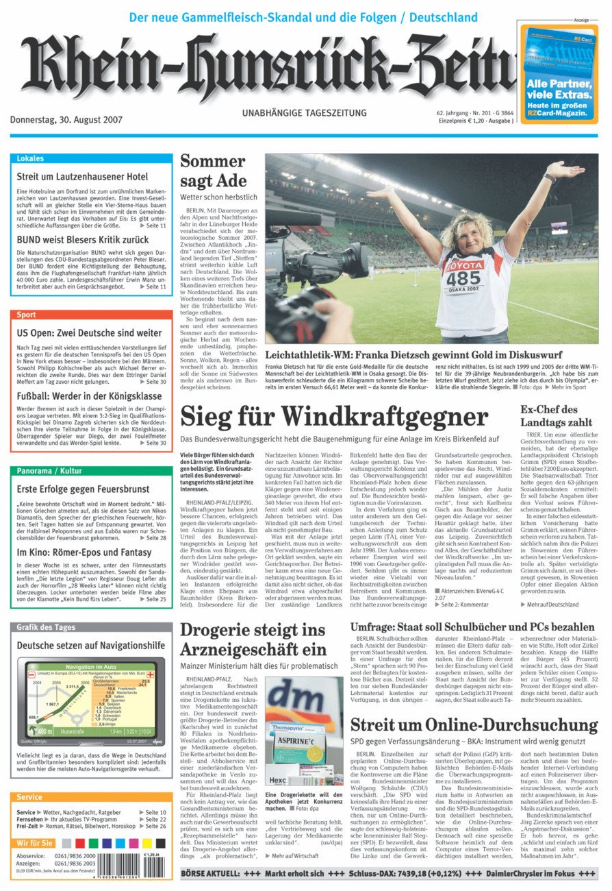 Rhein-Hunsrück-Zeitung vom Donnerstag, 30.08.2007