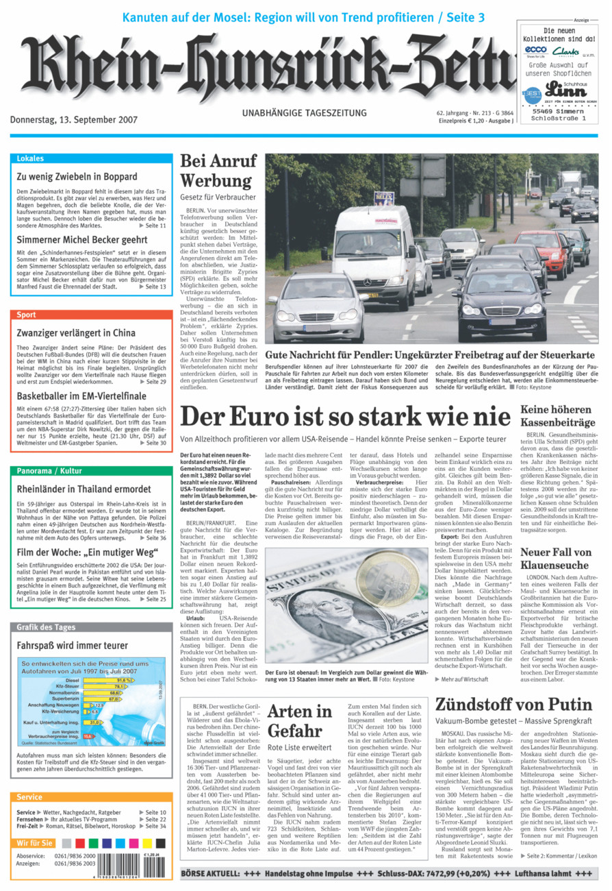 Rhein-Hunsrück-Zeitung vom Donnerstag, 13.09.2007