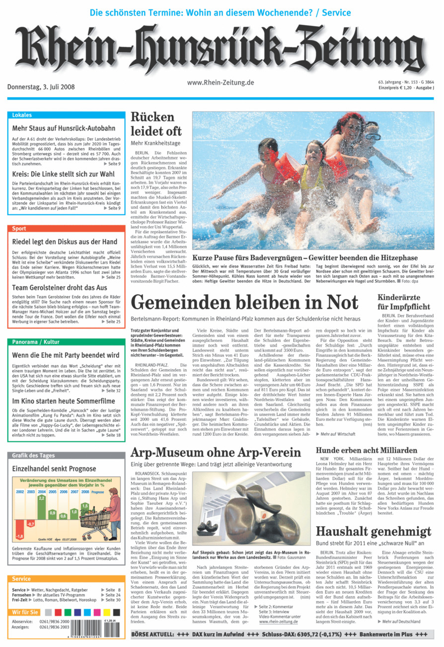 Rhein-Hunsrück-Zeitung vom Donnerstag, 03.07.2008