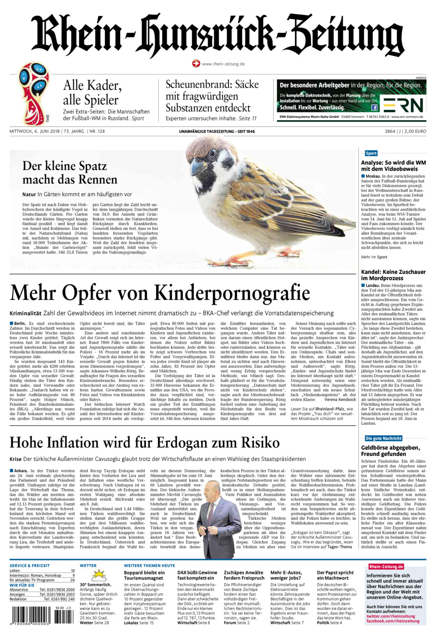 Rhein-Hunsrück-Zeitung vom Mittwoch, 06.06.2018
