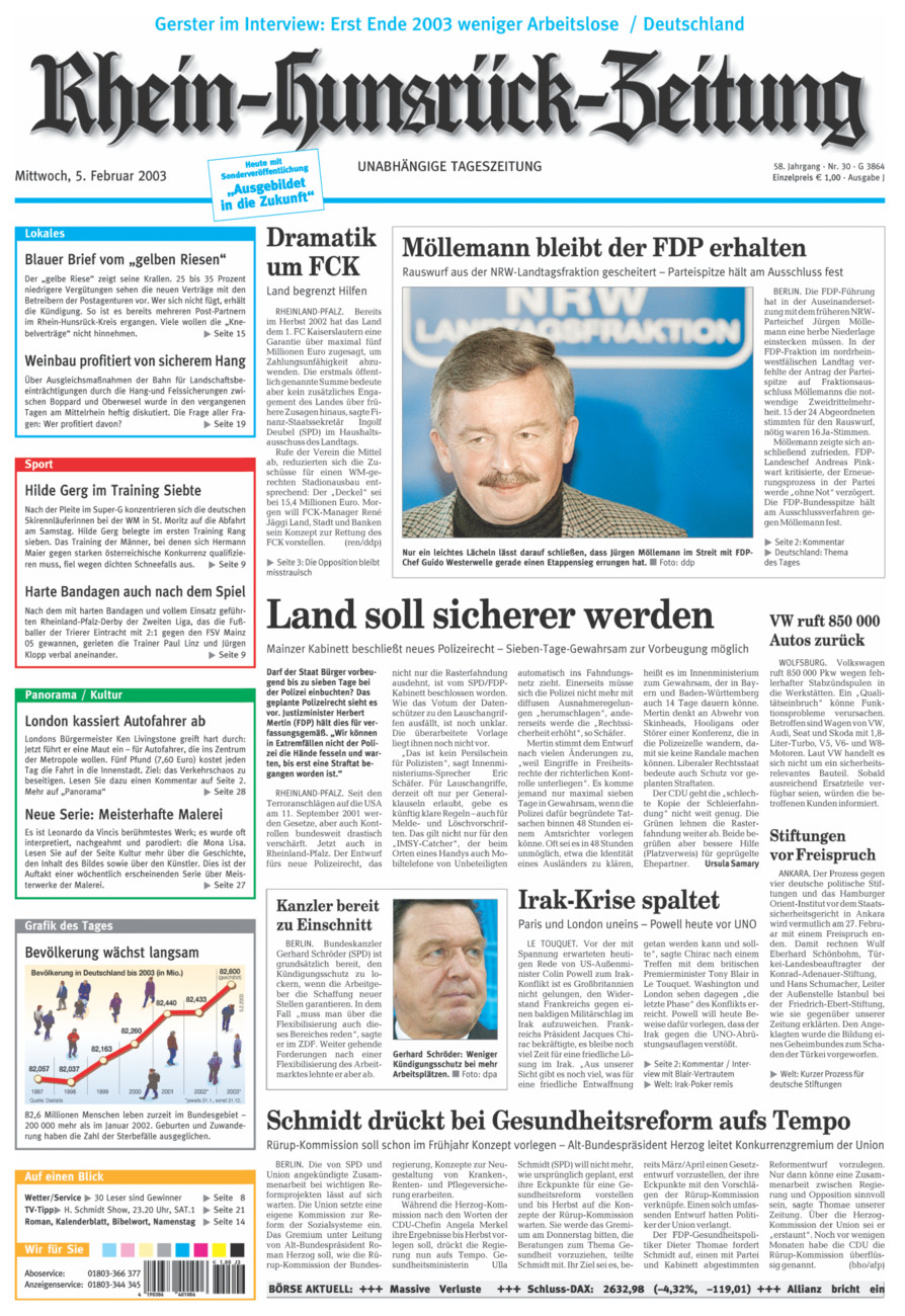 Rhein-Hunsrück-Zeitung vom Mittwoch, 05.02.2003