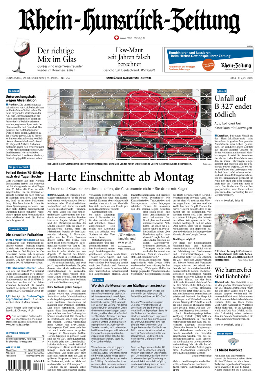 Rhein-Hunsrück-Zeitung vom Donnerstag, 29.10.2020