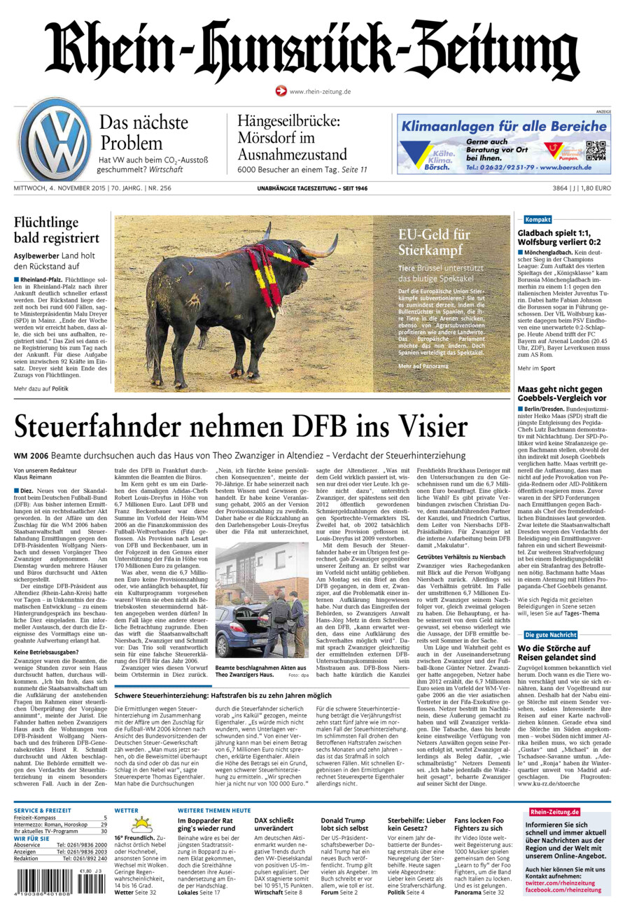 Rhein-Hunsrück-Zeitung vom Mittwoch, 04.11.2015
