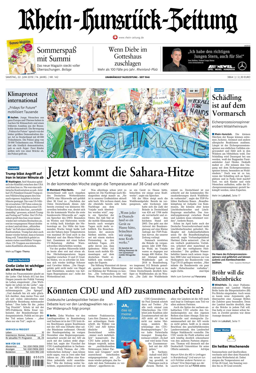 Rhein-Hunsrück-Zeitung vom Samstag, 22.06.2019
