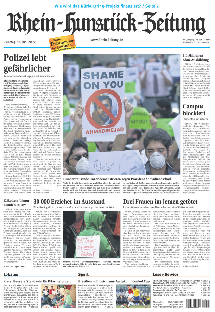 Rhein-Hunsrück-Zeitung vom Dienstag, 16.06.2009
