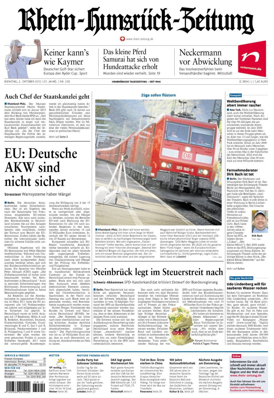 Rhein-Hunsrück-Zeitung vom Dienstag, 02.10.2012