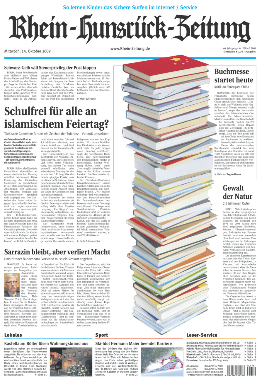 Rhein-Hunsrück-Zeitung vom Mittwoch, 14.10.2009