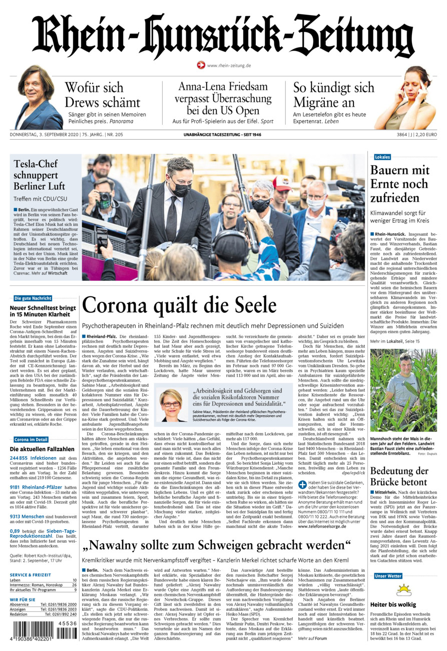 Rhein-Hunsrück-Zeitung vom Donnerstag, 03.09.2020