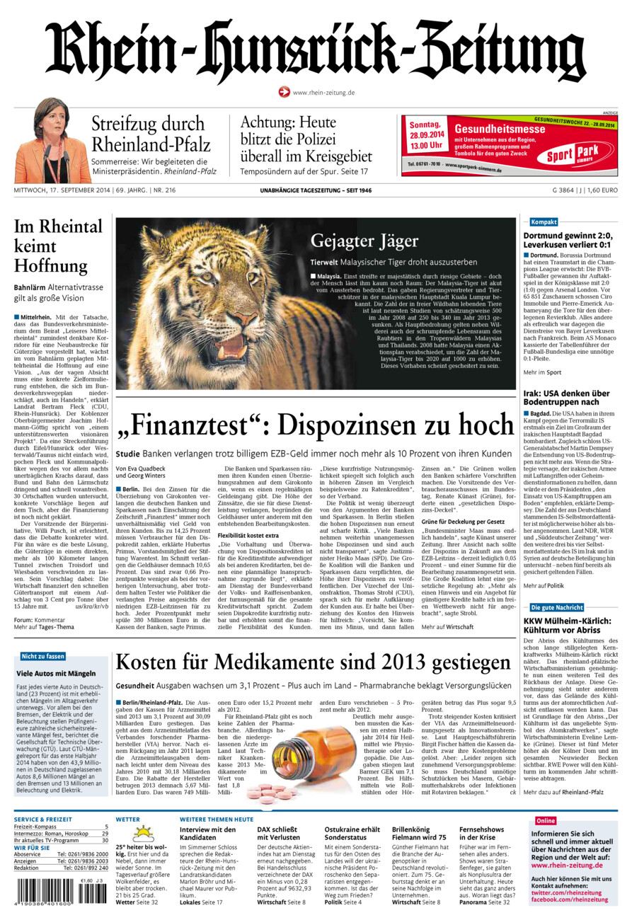 Rhein-Hunsrück-Zeitung vom Mittwoch, 17.09.2014