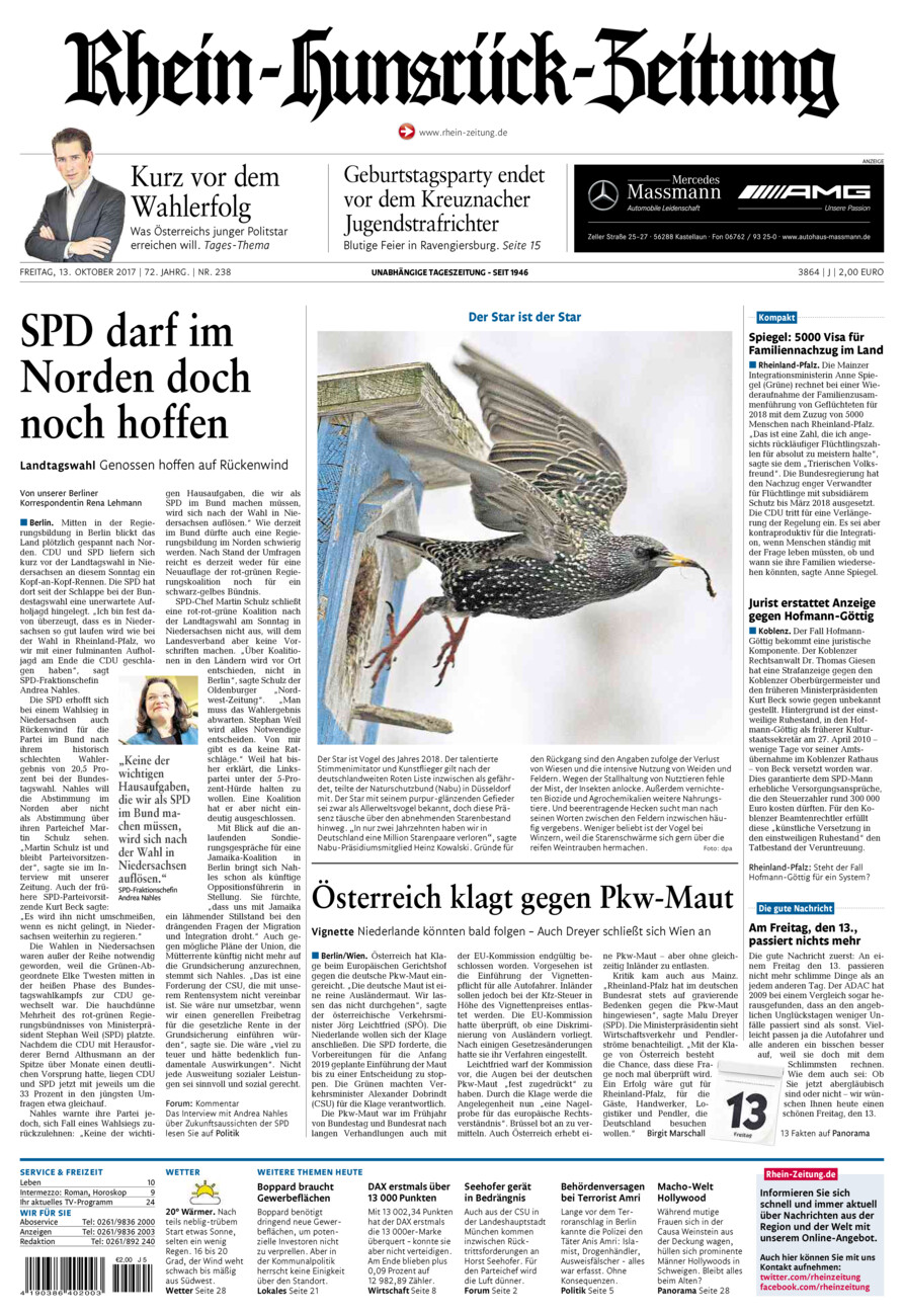 Rhein-Hunsrück-Zeitung vom Freitag, 13.10.2017